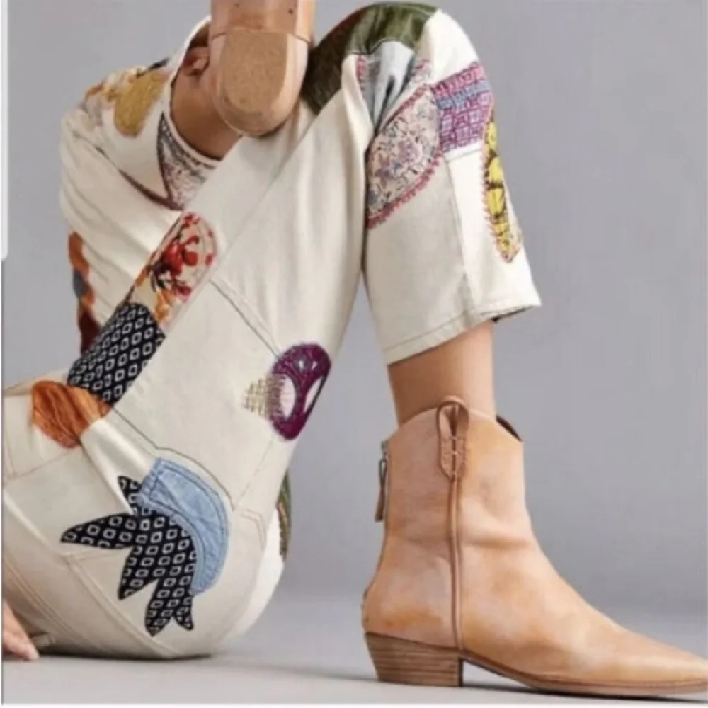 Free People Tan Leather Western Ankle Boots